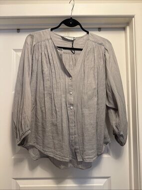 Zara Light Gray Women's Button-Front Peasant Blouse